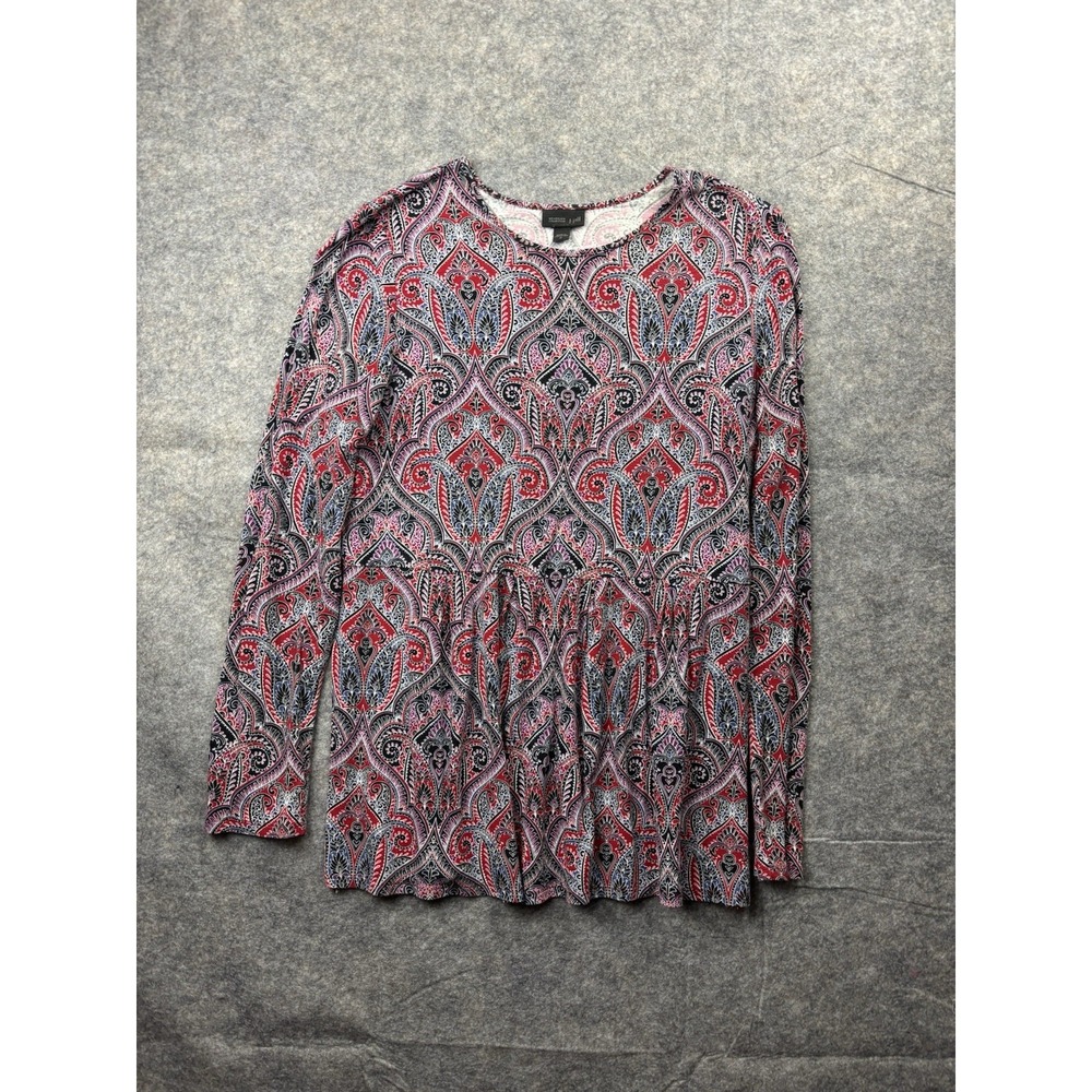 J Jill Size M Wearever Collection Peplum Paisley‎ Knit Long Sleeve Tunic Top